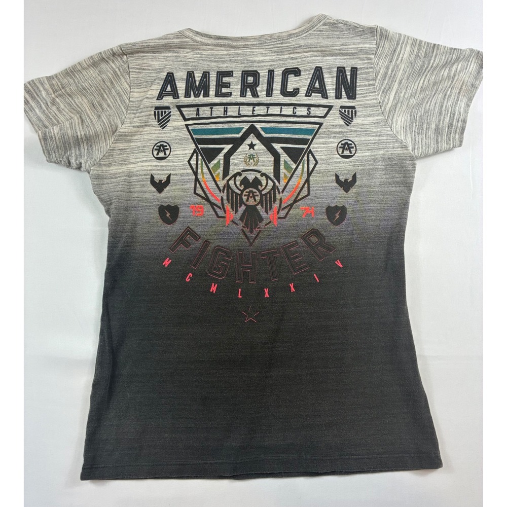 American Fighter Lace Up Graphic T-Shirt Womens Small Grey Ombre MMA Athletics